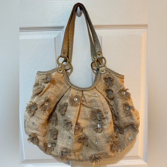 Sigrid Olsen Cotton Metallic Accent Linen Shoulder Bag Slouchy Design 16x10 - Picture 8 of 11